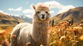 Alpaca camel sunset portrait rural scene grass livestock sand adventure