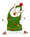 Alpaca in christmas tree costume. Cartoon funny llama Royalty Free Stock Photo