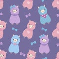 Alpaca or Lama cute colorful pastel purple cartoon style animal seamless graphic illustration pattern