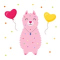 Alpaca llama with balloons greeting card or poster