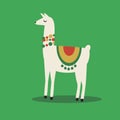 Alpaca or llama in hat isolated, flat vector stock illustration with Mexican or Latino pet with beads