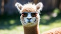 alpaca portrait in sunglasses, mammal from the camelid family. Generative Ai
