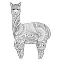 Alpaca zentangle design for coloring book for adult, logo, t shirt design and so on Royalty Free Stock Photo