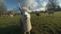 Alpacas in a field, known for their silky, luxurious wool Royalty Free Stock Photo