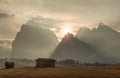 Alpe di Siusi, mountain ridge in Dolomites mountains. Italy, alpine region South Tyrol, ski resort.