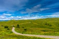 Alpe di Siusi, Seiser Alm with Sassolungo Langkofel Dolomite, lush green field in Seiser Alm Puflatsch Bullaccia Royalty Free Stock Photo