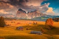 Seiser Alm and Langkofel group at colorful sunset, Dolomites, Italy Royalty Free Stock Photo