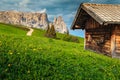 Alpe di Siusi resort and Mount Sciliar mountain, Dolomites, Italy Royalty Free Stock Photo