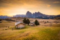 Alpe di Siusi at sunrise, Dolomites, South Tyrol, Italy Royalty Free Stock Photo