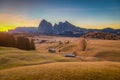 Alpe di Siusi at sunrise, Dolomites, South Tyrol, Italy Royalty Free Stock Photo