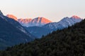 Alpen glow across a mountain range in bavaria