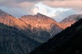 Alpen glow across a mountain range in bavaria