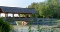 Alpena Michigan, USA - July 19, 2021: Duck Park Covered Bridge, in Alpena