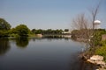 Alpena Michigan, USA - July 19, 2021: The Thunder Bay River downtown in Alpena