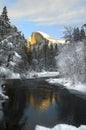 Alpenglow on the granite peaks in Yosemite valley Royalty Free Stock Photo