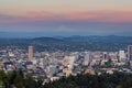 Alpenglow over Portland Oregon Cityscape sunset