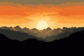Alpenglow: Silhouetted Mountain Sunset. Generative ai.