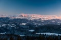 Alpenglow in winter on Eiger MÃÂ¶nch and Jungfrau in the Bernese Alps Royalty Free Stock Photo