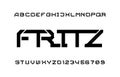 Fritz alphabet font. Splitter stencil letters and numbers.