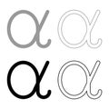 Alpha greek symbol small letter lowercase font icon outline set black grey color vector illustration flat style image Royalty Free Stock Photo