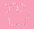 Alpha-linolenic acid (ALA) molecule. Essential polyunsaturated omega-3 fatty acid, present in many vegetable oils. Skeletal Royalty Free Stock Photo