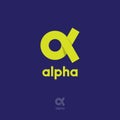 Alpha Logo. Alpha emblem. Yellow Greek letter Alpha on a blue background. Royalty Free Stock Photo