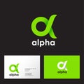 Alpha Logo. A emblem. Green Greek letter Alpha on a dark background.