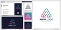 Alpha logo with line art style and business card design template.  Technology, symbol, icon Premium Vector Royalty Free Stock Photo