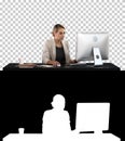 Beautiful blonde woman working on computer, Alpha Channel Royalty Free Stock Photo