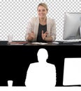 Blogging, technology, videoblog, mass media and people concept - happy smiling woman or blogger talking to camera, Alpha Royalty Free Stock Photo