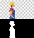 Construction worker lady walking emotionless, Alpha Channel