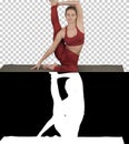 Sporty yogi girl doing fitness practice, stretches, yoga asana P