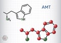 alpha-Methyltryptamine, AMT, molecule. It is psychedelic, stimulant, antidepressant, entactogen drug. Structural chemical Royalty Free Stock Photo