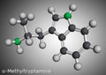 Alpha-Methyltryptamine, ÃÂ±MT, AMT,  molecule. It is psychedelic, stimulant, antidepressant and entactogen drug. Molecular model. Royalty Free Stock Photo