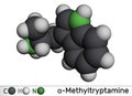 Alpha-Methyltryptamine, ÃÂ±MT, AMT,  molecule. It is psychedelic, stimulant, antidepressant and entactogen drug. Molecular model. Royalty Free Stock Photo