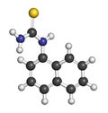 Alpha-naphthylthiourea ANTU rodenticide molecule. 3D rendering. Atoms are represented as spheres with conventional color coding. Royalty Free Stock Photo