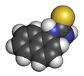 Alpha-naphthylthiourea ANTU rodenticide molecule. 3D rendering. Atoms are represented as spheres with conventional color coding. Royalty Free Stock Photo