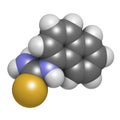 Alpha-naphthylthiourea (ANTU) rodenticide molecule. 3D rendering. Atoms are represented as spheres with conventional color coding Royalty Free Stock Photo