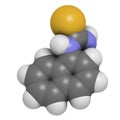 Alpha-naphthylthiourea (ANTU) rodenticide molecule. 3D rendering. Atoms are represented as spheres with conventional color coding Royalty Free Stock Photo