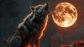 Alpha Wolf howling in front of full moon on the mountain top in moon light AI generated Royalty Free Stock Photo