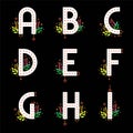 ABC alphabets. White alphabet set with gradient flourish. Ethnic and colorful floral pattern whimsical design letters. Royalty Free Stock Photo