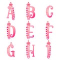 Valentines day alphabets collection. Love birds and heart patterns. Baby pink ABC letters. Lovely romantic cute characters. Royalty Free Stock Photo