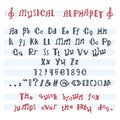 Alphabet ABC vector musical alphabetical font with music note letters of alphabetic typography illustration