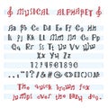 Alphabet ABC vector musical alphabetical font with music note letters of alphabetic typography illustration Royalty Free Stock Photo