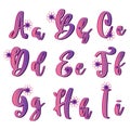 Romantic floral ABC letters. Flower alphabet. Heart letter. Pink purple gradient pattern vector. Abcdefghi collection. Love magic.