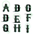 Tribal black alphabets. Abcdefghi collection. Gradient ethnic letters set. Vector stock characters with geometric patterns.