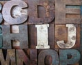 Alphabet abstract - vintage wooden letterpress types. Royalty Free Stock Photo