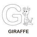 Alphabet animal coloring page letter G black outline drawing