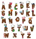 Alphabet with animals and farmers. Royalty Free Stock Photo