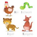 Alphabet with animals from H to K Set 2 Royalty Free Stock Photo